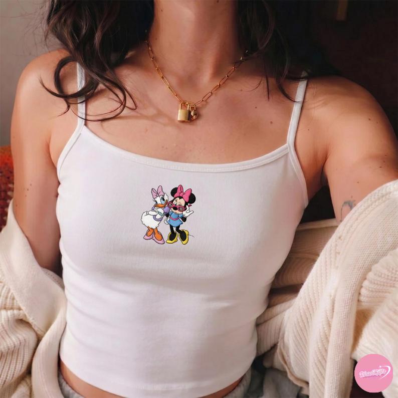 Embroidered Minnie and Daisy Baby Tee Crop Tank for Disney Best Friends – Disneyland WDW Girls Trip Matching Outfit Lace Trim Tank Top - photo 5