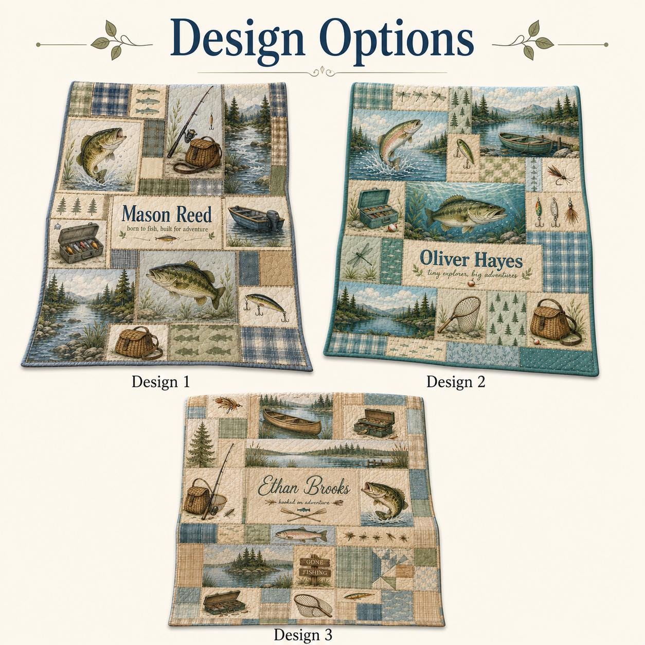 Personalized Fishing Bass Patchwork Quilt Blanket with Custom Name – Lake Cabin Decor Bedding - photo 4