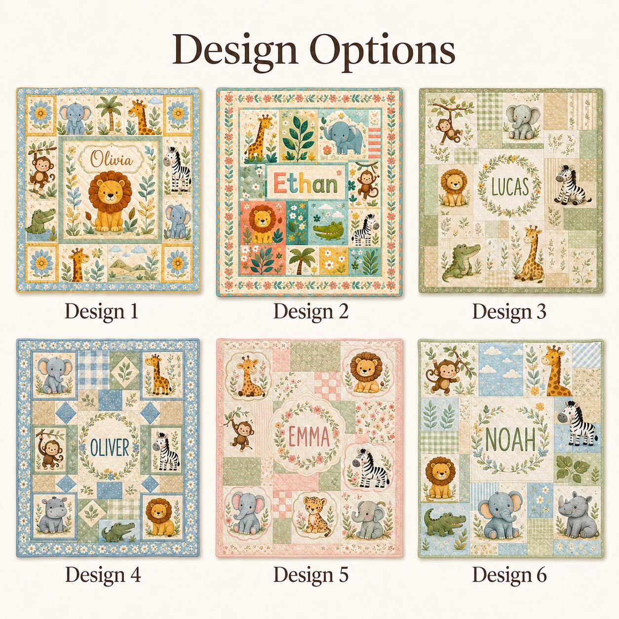 Personalized Safari Animals Quilted Style Blankets with Custom Baby Name Woodland Animal Blanket for Forest Nursery Bedding - photo 4