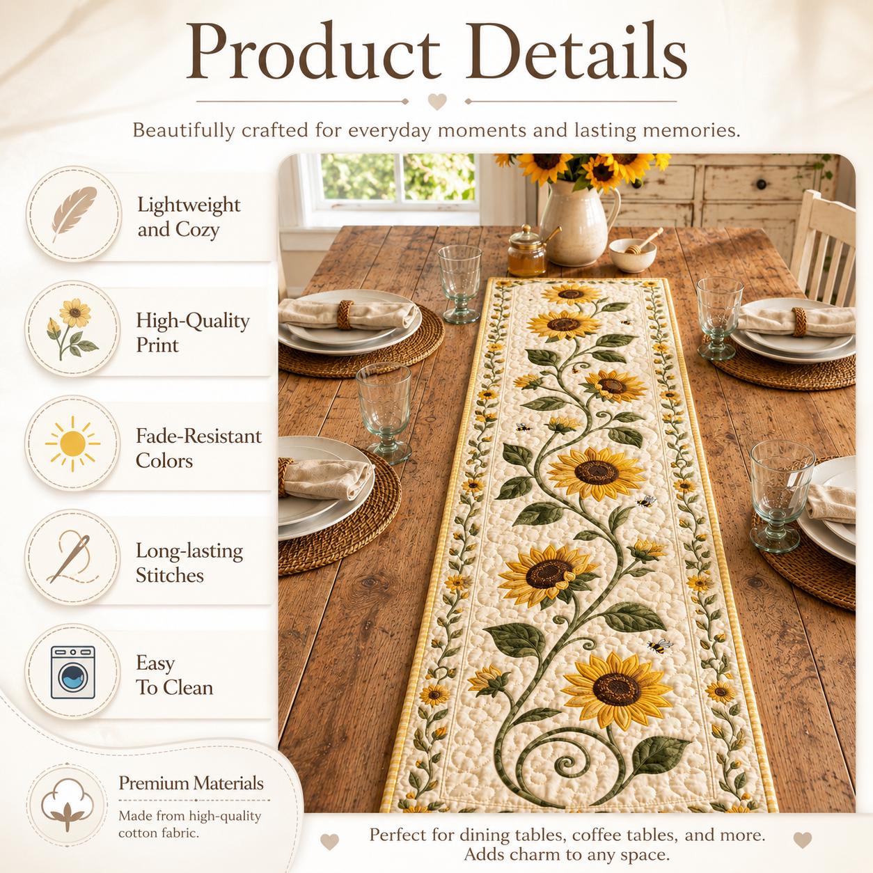 Sunflower and Honeybee Gingham Table Runner Topper – Farmhouse Summer Centerpiece Kitchen Decor and Autumn Harvest - photo 7