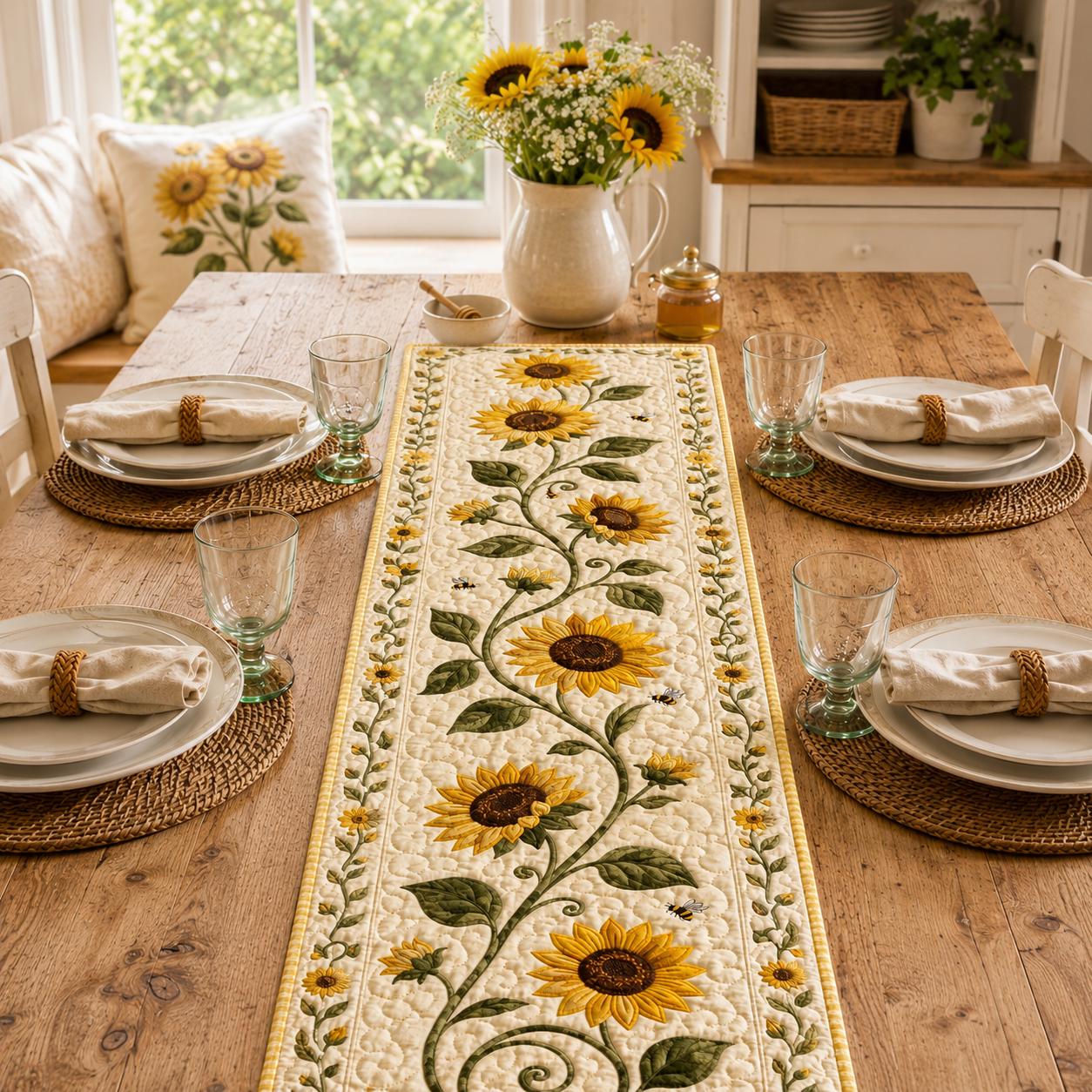 Sunflower and Honeybee Gingham Table Runner Topper – Farmhouse Summer Centerpiece Kitchen Decor and Autumn Harvest - photo 8