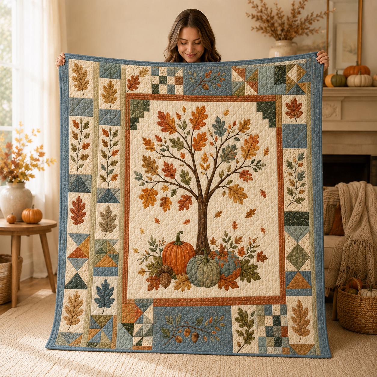 Cozy Fall Pumpkin Quilt Blanket – Rustic Cottagecore Autumn Harvest Throw Blanket and Thanksgiving Gift Decor - photo 2