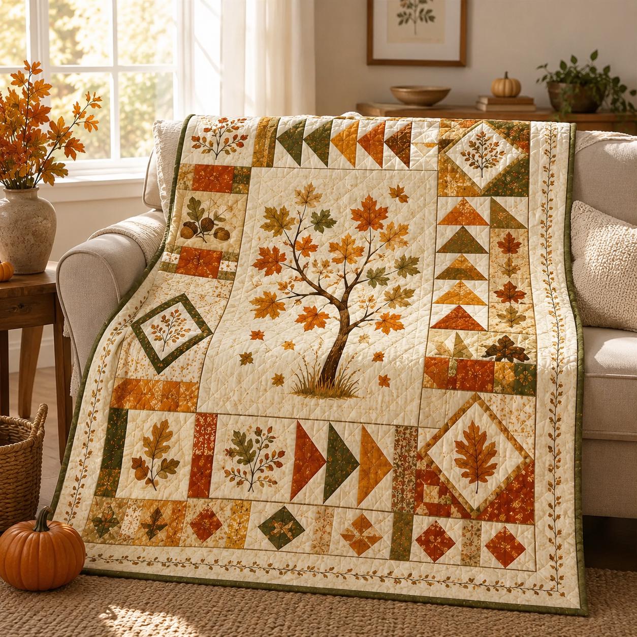 Cozy Fall Pumpkin Quilt Blanket – Rustic Cottagecore Autumn Harvest Throw Blanket and Thanksgiving Gift Decor - photo 4