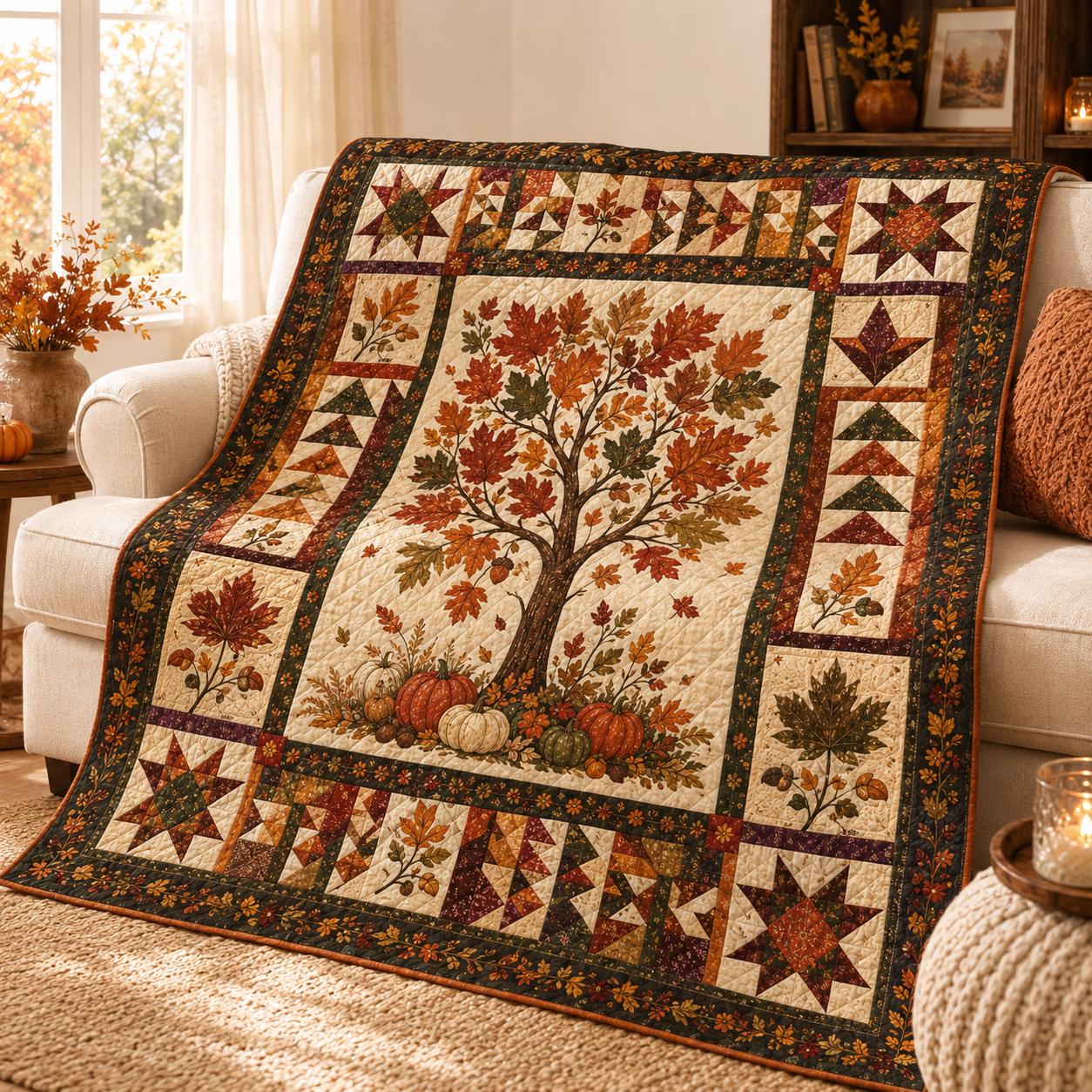 Cozy Fall Pumpkin Quilt Blanket – Rustic Cottagecore Autumn Harvest Throw Blanket and Thanksgiving Gift Decor - photo 5