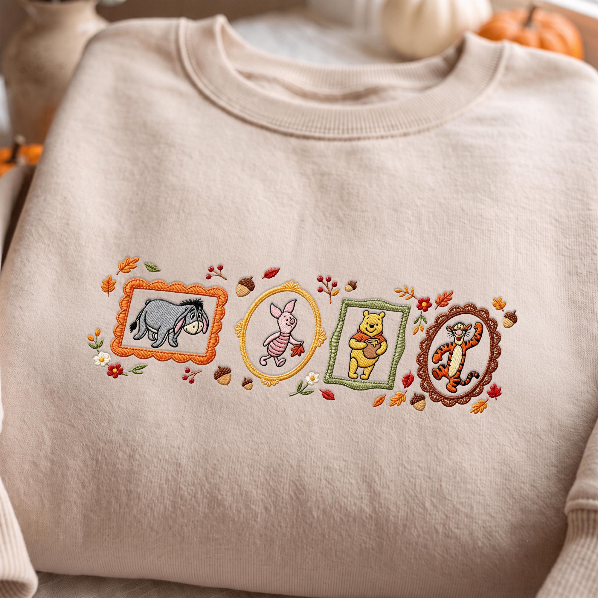 Coquette Winnie the Pooh Fall Embroidered Sweatshirt with Cute Bow – Disney Hoodie Quarter Zip Baby Tee and Spooky Season Mom Outfit