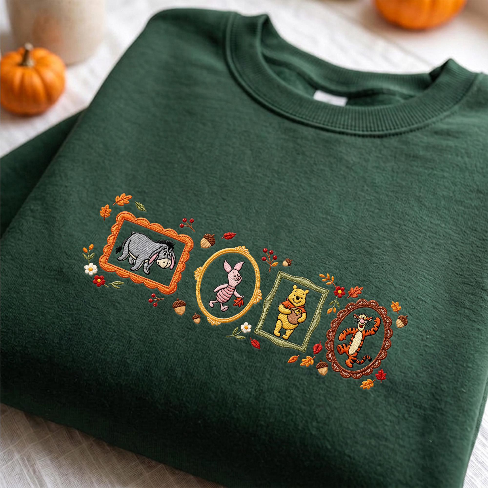 Coquette Winnie the Pooh Fall Embroidered Sweatshirt with Cute Bow – Disney Hoodie Quarter Zip Baby Tee and Spooky Season Mom Outfit - photo 5