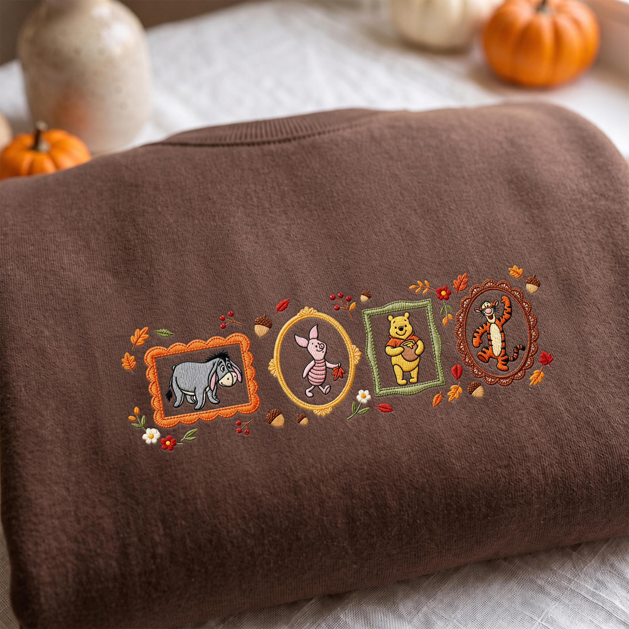 Coquette Winnie the Pooh Fall Embroidered Sweatshirt with Cute Bow – Disney Hoodie Quarter Zip Baby Tee and Spooky Season Mom Outfit - photo 8