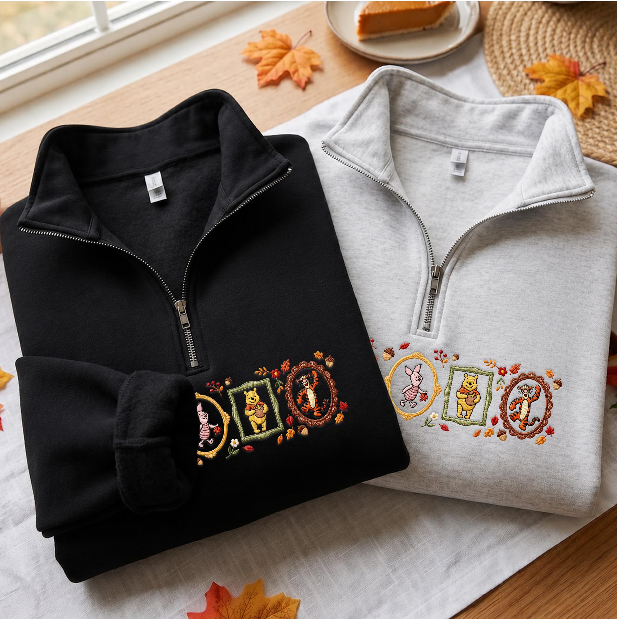 Coquette Winnie the Pooh Fall Embroidered Sweatshirt with Cute Bow – Disney Hoodie Quarter Zip Baby Tee and Spooky Season Mom Outfit - photo 9