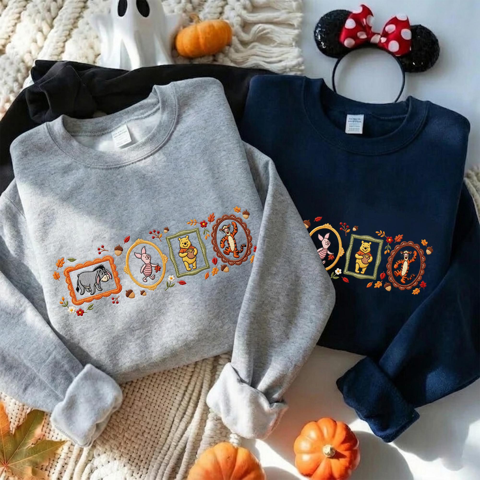 Coquette Winnie the Pooh Fall Embroidered Sweatshirt with Cute Bow – Disney Hoodie Quarter Zip Baby Tee and Spooky Season Mom Outfit - photo 11