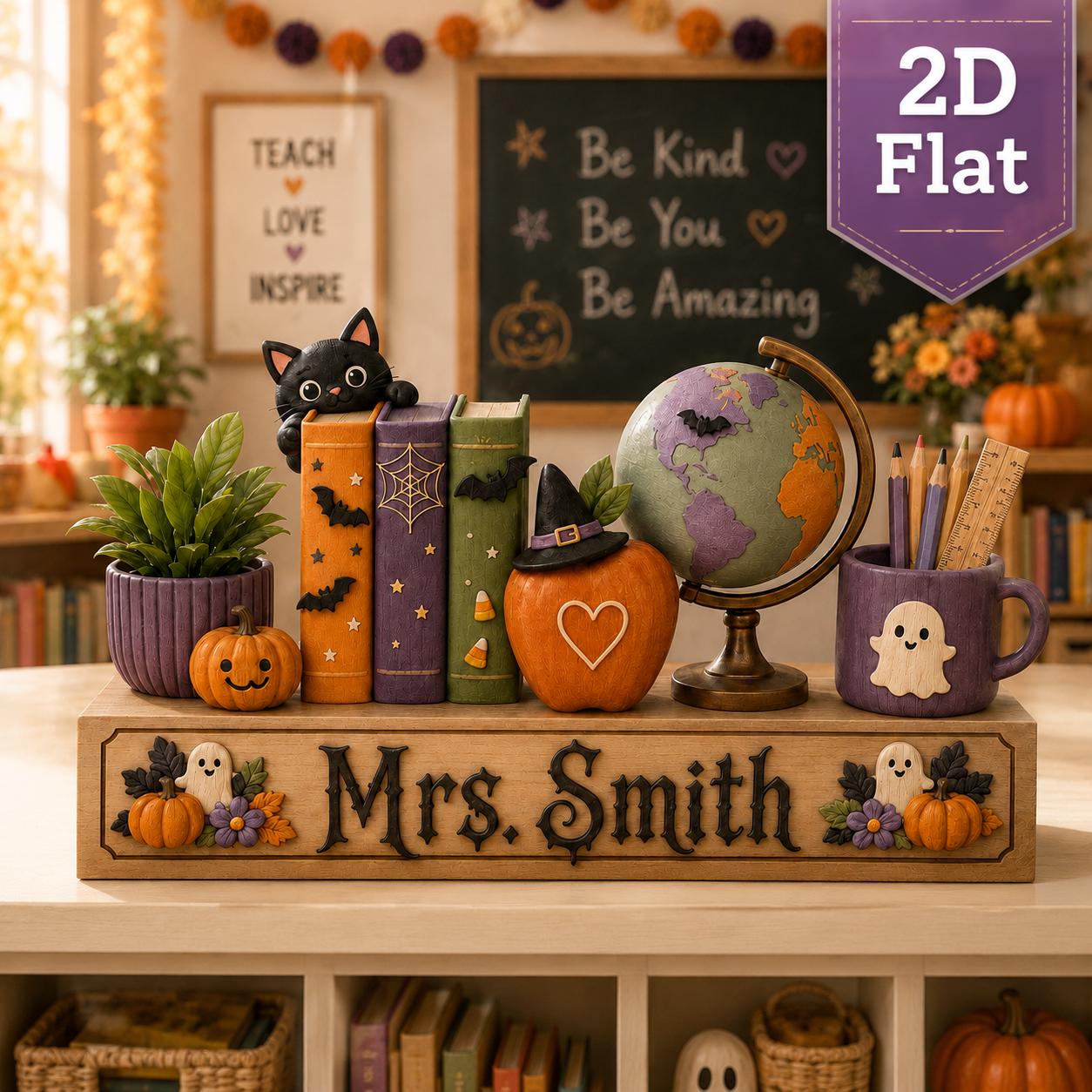Custom Personalized Halloween Teacher Wood Plaque Desk Sign – Classroom Decor and Back to School Gift for Teachers - photo 2