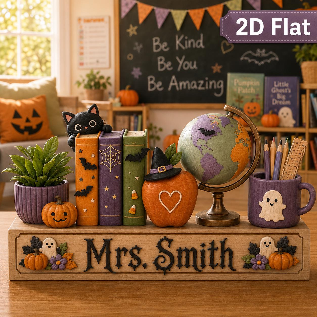 Custom Personalized Halloween Teacher Wood Plaque Desk Sign – Classroom Decor and Back to School Gift for Teachers - photo 3