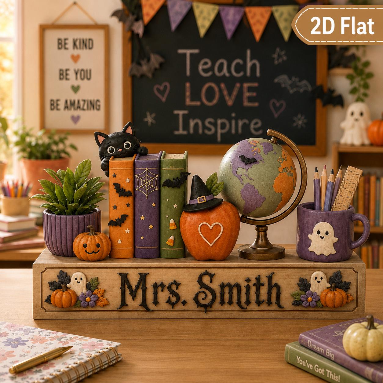 Custom Personalized Halloween Teacher Wood Plaque Desk Sign – Classroom Decor and Back to School Gift for Teachers - photo 4