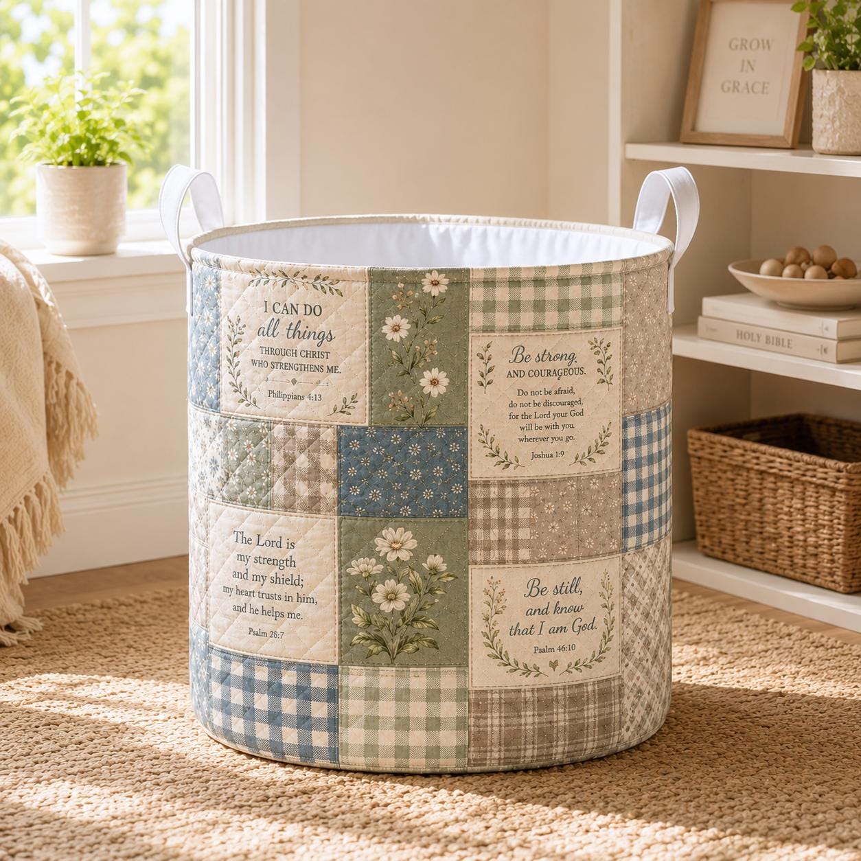 Christian Bible Verse Jesus Quilted Style Laundry Basket – Religious Faith Storage Hamper Organizer Decor Gift - photo 2