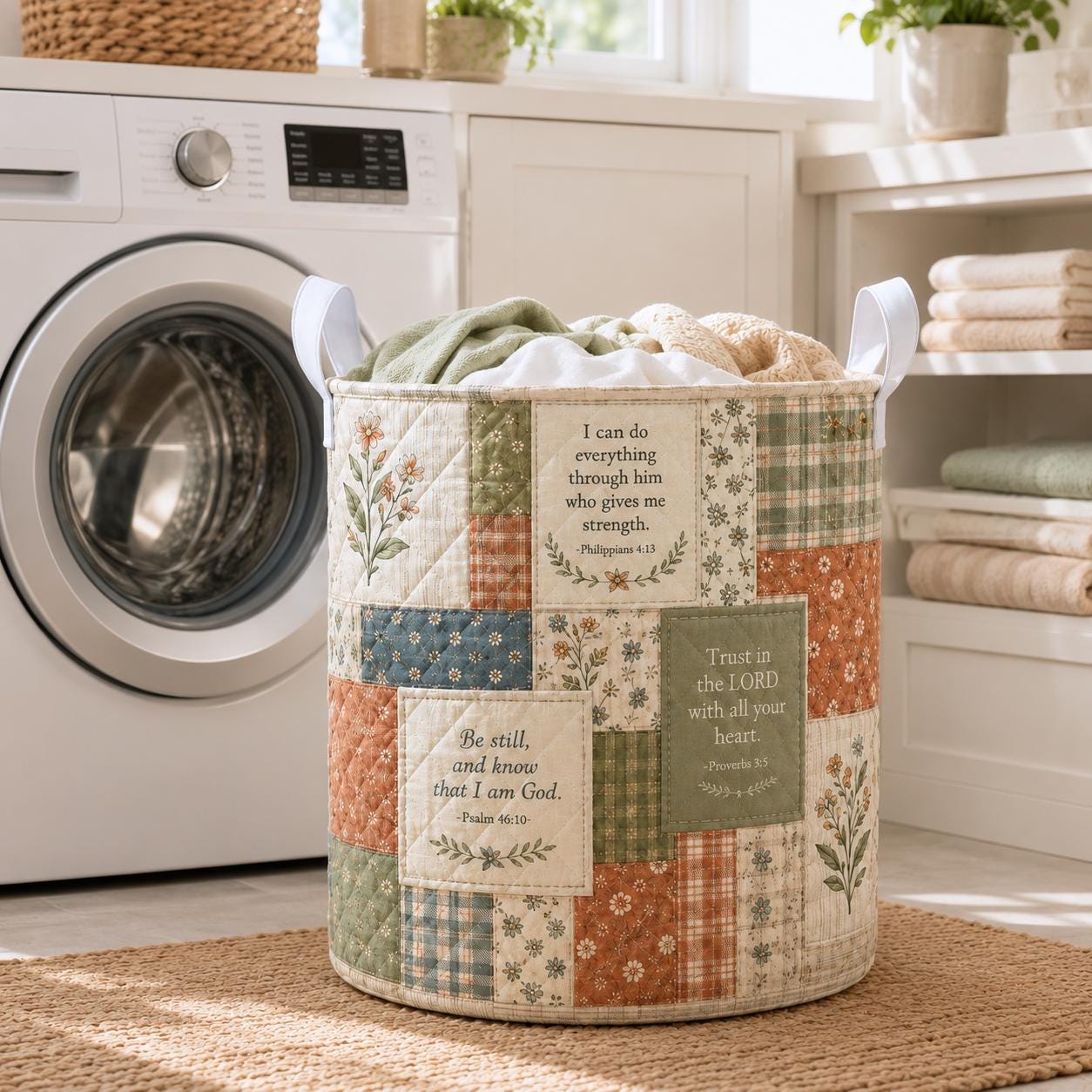Christian Bible Verse Jesus Quilted Style Laundry Basket – Religious Faith Storage Hamper Organizer Decor Gift - photo 4