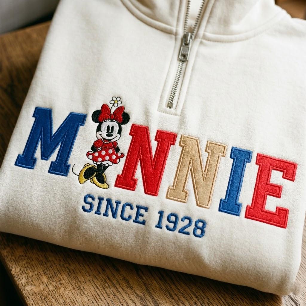 Embroidered Retro Minnie Mouse Quarter Zip Sweatshirt for Disney World and Disneyland Trips - photo 2