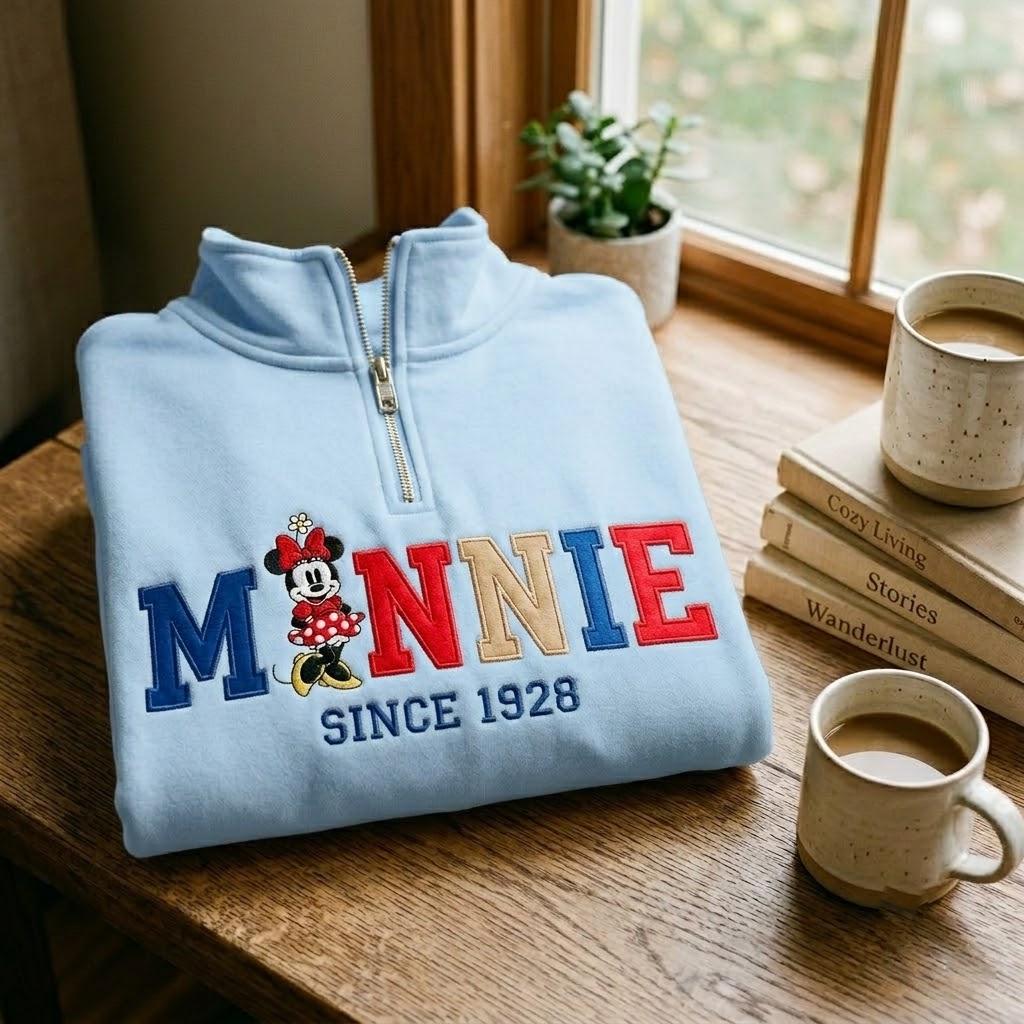 Embroidered Retro Minnie Mouse Quarter Zip Sweatshirt for Disney World and Disneyland Trips - photo 5