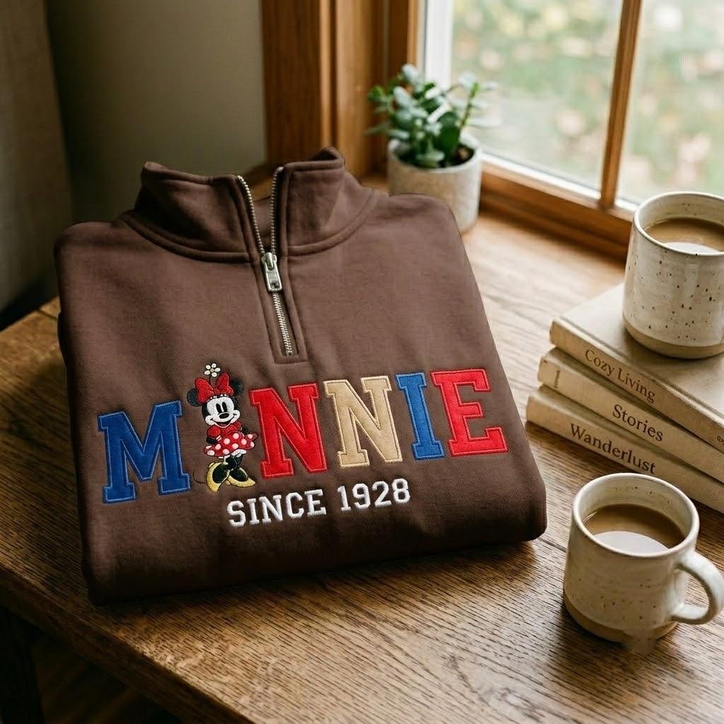 Embroidered Retro Minnie Mouse Quarter Zip Sweatshirt for Disney World and Disneyland Trips - photo 6