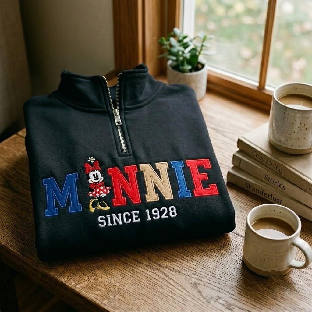 Embroidered Retro Minnie Mouse Quarter Zip Sweatshirt for Disney World and Disneyland Trips - photo 7