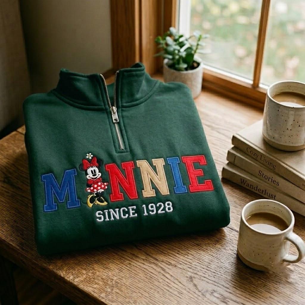 Embroidered Retro Minnie Mouse Quarter Zip Sweatshirt for Disney World and Disneyland Trips - photo 8