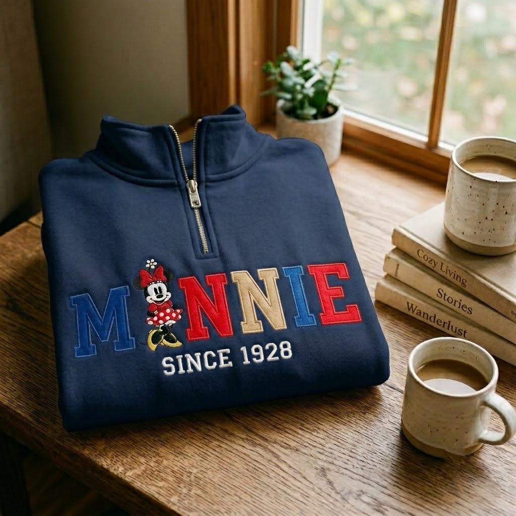 Embroidered Retro Minnie Mouse Quarter Zip Sweatshirt for Disney World and Disneyland Trips - photo 9