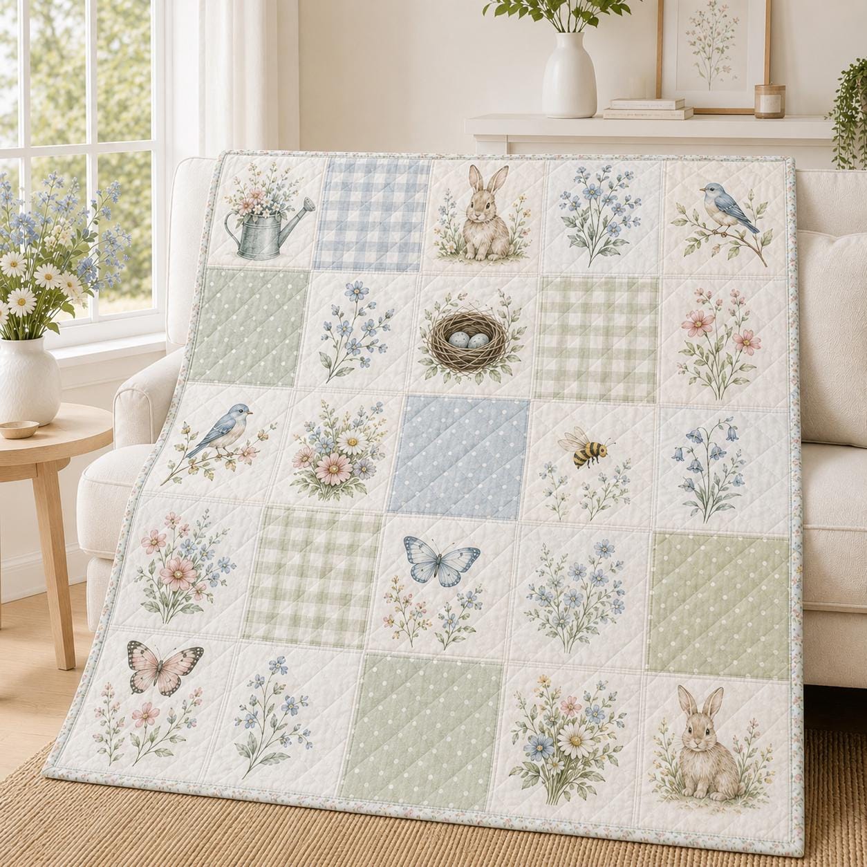 Wildflower Quilted Style Blanket with Botanical Blankets and Floral Patchwork Throw for Cottagecore Bedding Garden Flower Gift - photo 2