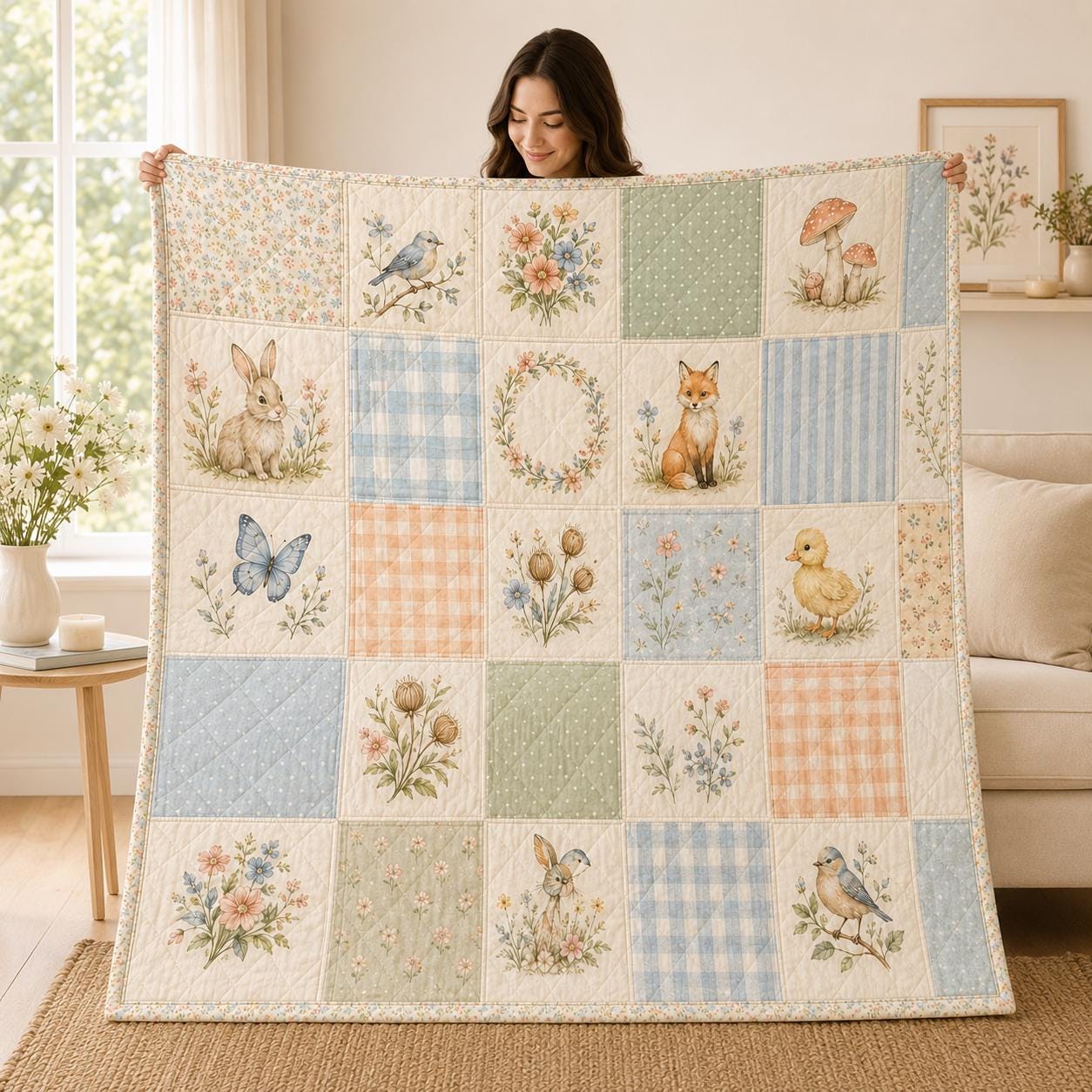 Wildflower Quilted Style Blanket with Botanical Blankets and Floral Patchwork Throw for Cottagecore Bedding Garden Flower Gift - photo 3
