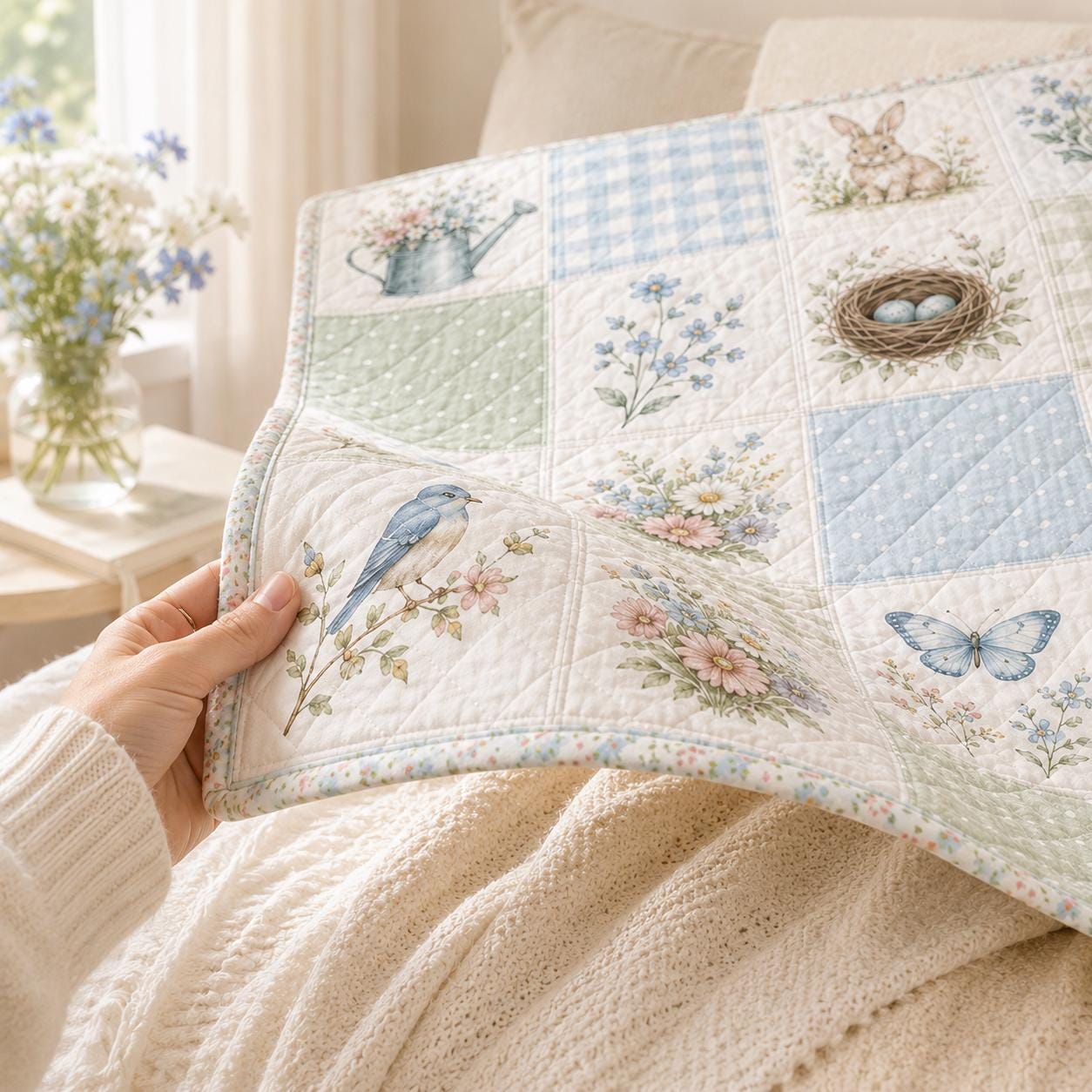 Wildflower Quilted Style Blanket with Botanical Blankets and Floral Patchwork Throw for Cottagecore Bedding Garden Flower Gift - photo 6