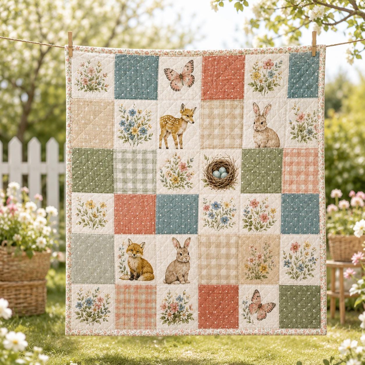 Wildflower Quilted Style Blanket with Botanical Blankets and Floral Patchwork Throw for Cottagecore Bedding Garden Flower Gift - photo 7
