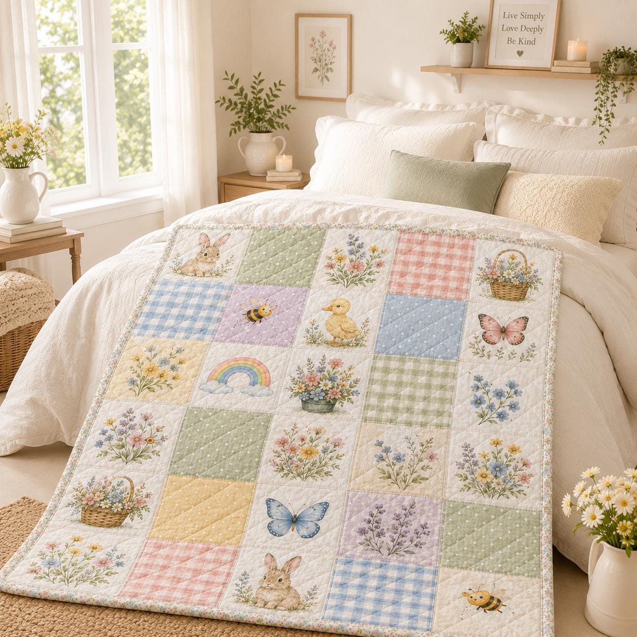 Wildflower Quilted Style Blanket with Botanical Blankets and Floral Patchwork Throw for Cottagecore Bedding Garden Flower Gift - photo 8