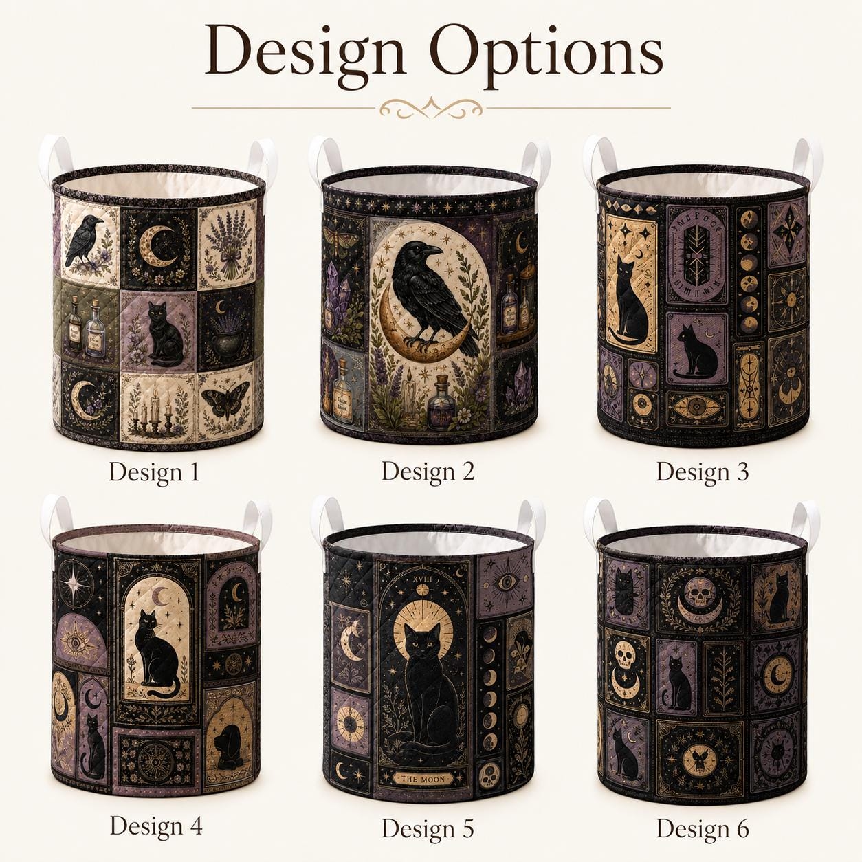 Celestial Witchy Raven Black Cat and Moon Quilted Style Laundry Basket – Gothic Home Hamper Storage Decor - photo 4