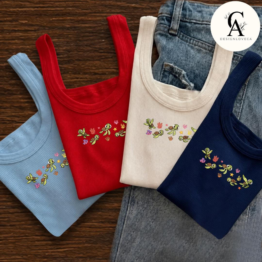 Embroidered Disney Finding Nemo Squirt Sea Turtle Baby Tee Crop Tank – Finding Dory Lace Trim Tank Top Sweatshirt for Turtle Lovers - photo 2