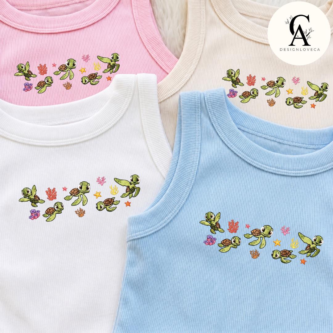 Embroidered Disney Finding Nemo Squirt Sea Turtle Baby Tee Crop Tank – Finding Dory Lace Trim Tank Top Sweatshirt for Turtle Lovers - photo 5