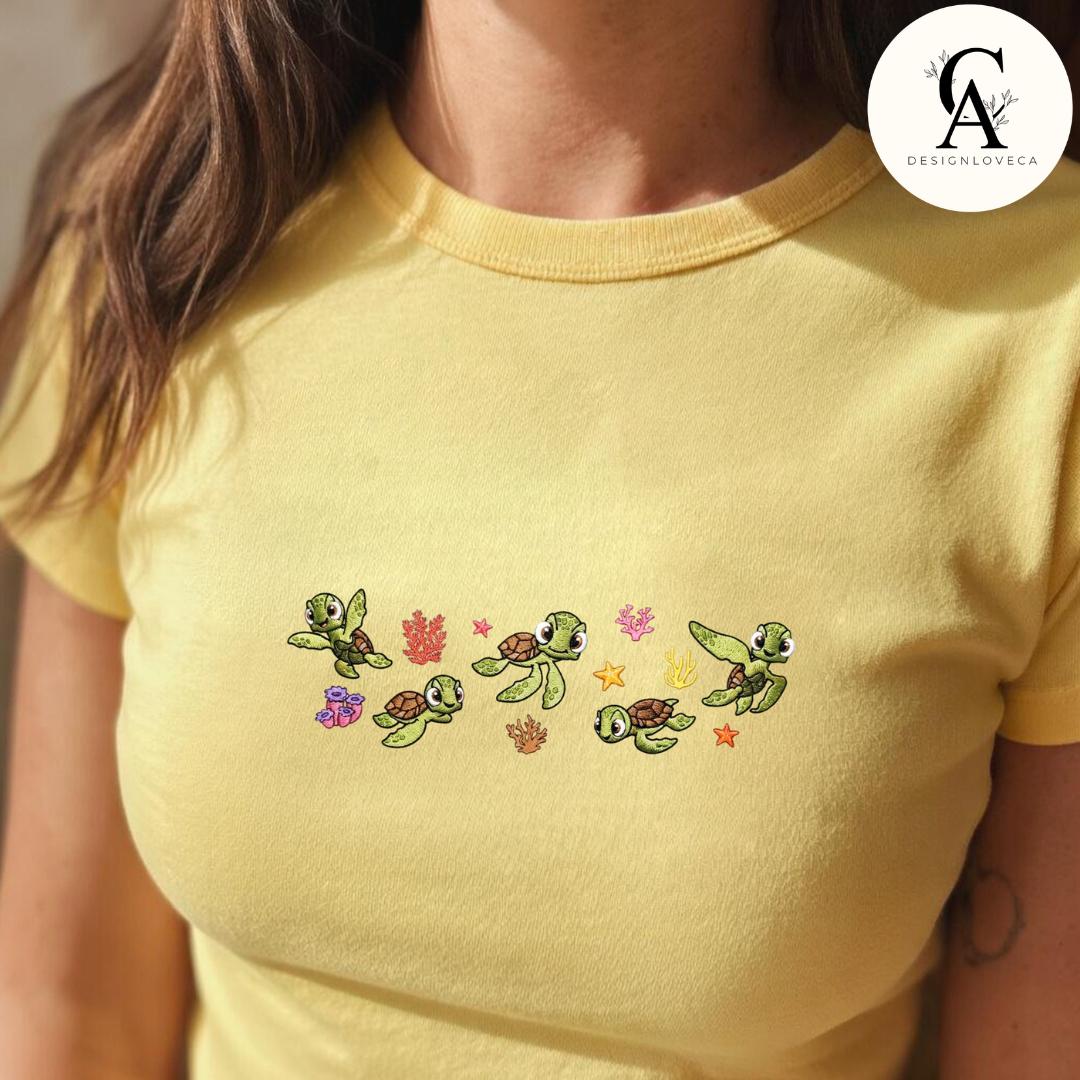 Embroidered Disney Finding Nemo Squirt Sea Turtle Baby Tee Crop Tank – Finding Dory Lace Trim Tank Top Sweatshirt for Turtle Lovers - photo 6