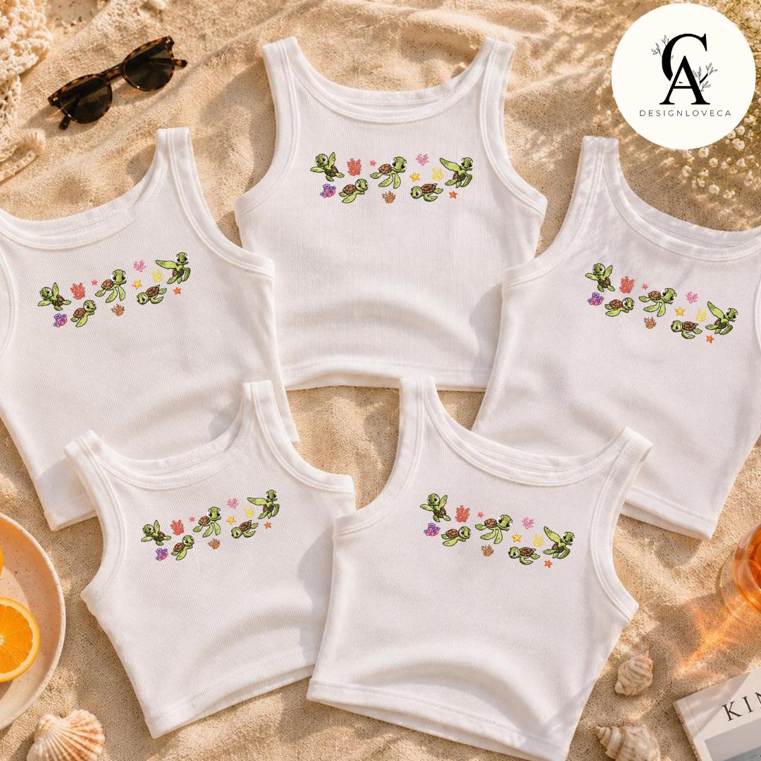 Embroidered Disney Finding Nemo Squirt Sea Turtle Baby Tee Crop Tank – Finding Dory Lace Trim Tank Top Sweatshirt for Turtle Lovers - photo 7