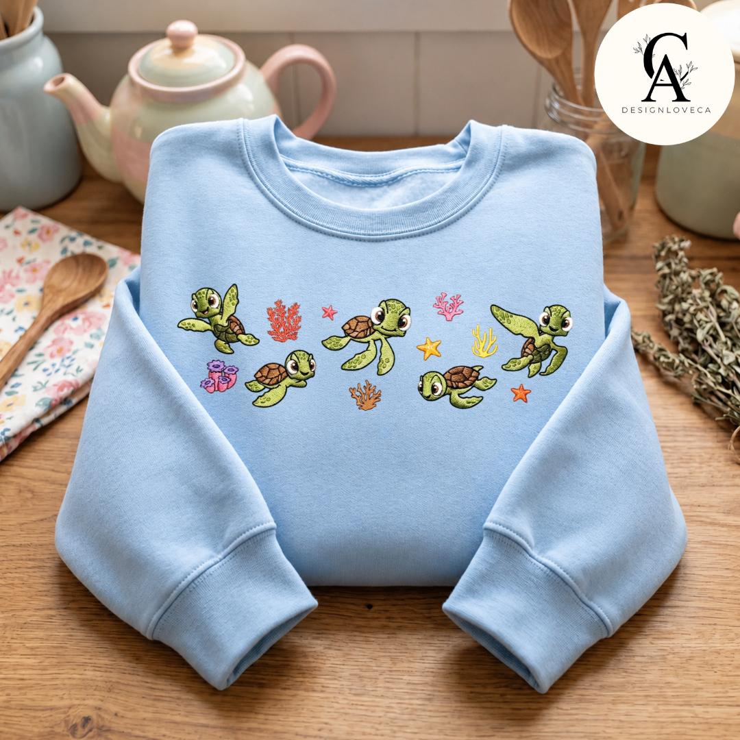 Embroidered Disney Finding Nemo Squirt Sea Turtle Baby Tee Crop Tank – Finding Dory Lace Trim Tank Top Sweatshirt for Turtle Lovers - photo 9