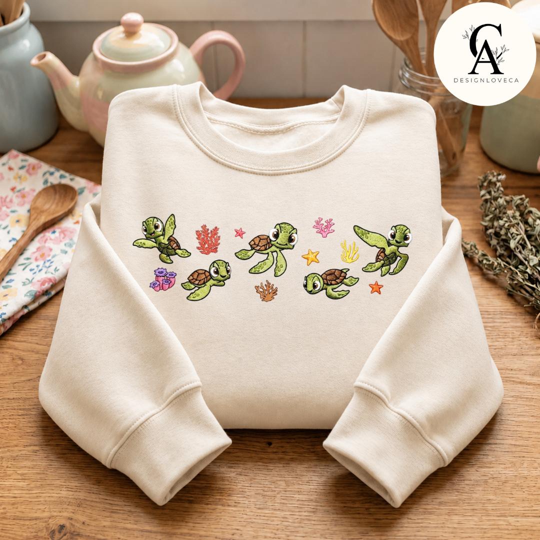 Embroidered Disney Finding Nemo Squirt Sea Turtle Baby Tee Crop Tank – Finding Dory Lace Trim Tank Top Sweatshirt for Turtle Lovers - photo 11
