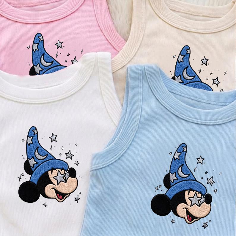 Embroidered Disney Fantasia Sorcerer Mickey Wizard Baby Tee Crop Tank – WDW Disneyland Fantasmic Trip Lace Trim Tank Top - photo 2
