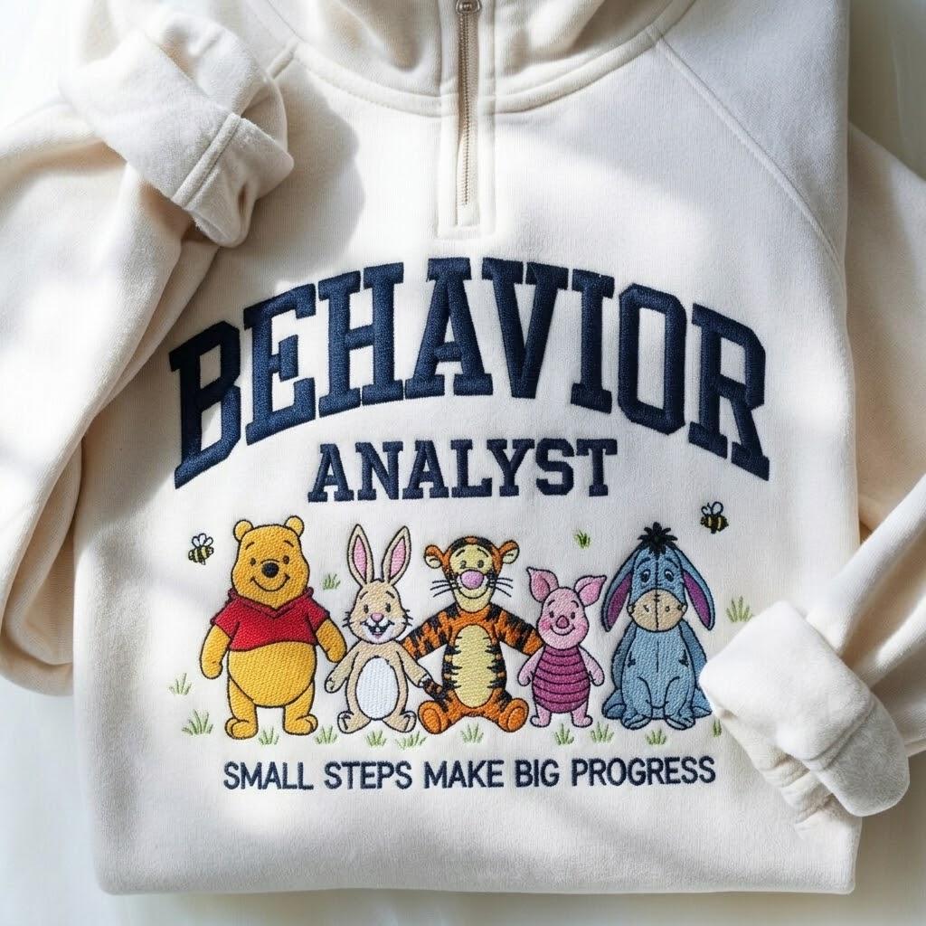 Embroidered Winnie the Pooh BCBA Quarter Zip Sweatshirt for Behavior Analyst and ABA Therapy Professionals - photo 2