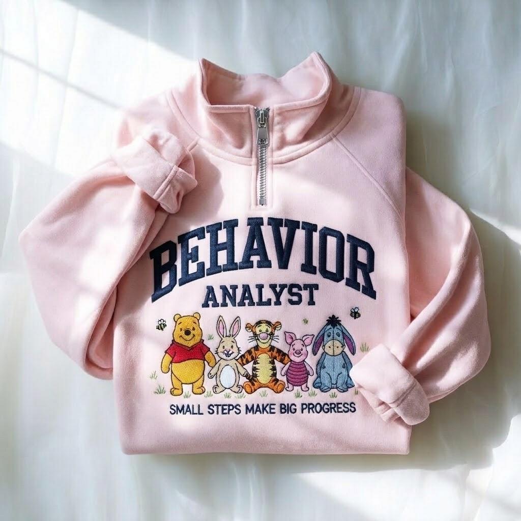 Embroidered Winnie the Pooh BCBA Quarter Zip Sweatshirt for Behavior Analyst and ABA Therapy Professionals - photo 3