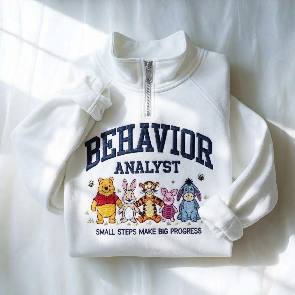 Embroidered Winnie the Pooh BCBA Quarter Zip Sweatshirt for Behavior Analyst and ABA Therapy Professionals - photo 4