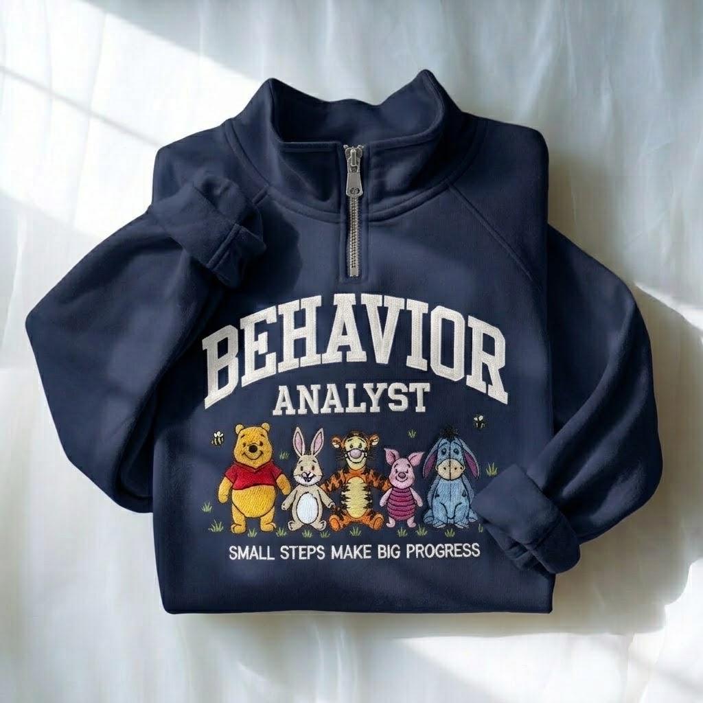 Embroidered Winnie the Pooh BCBA Quarter Zip Sweatshirt for Behavior Analyst and ABA Therapy Professionals - photo 5