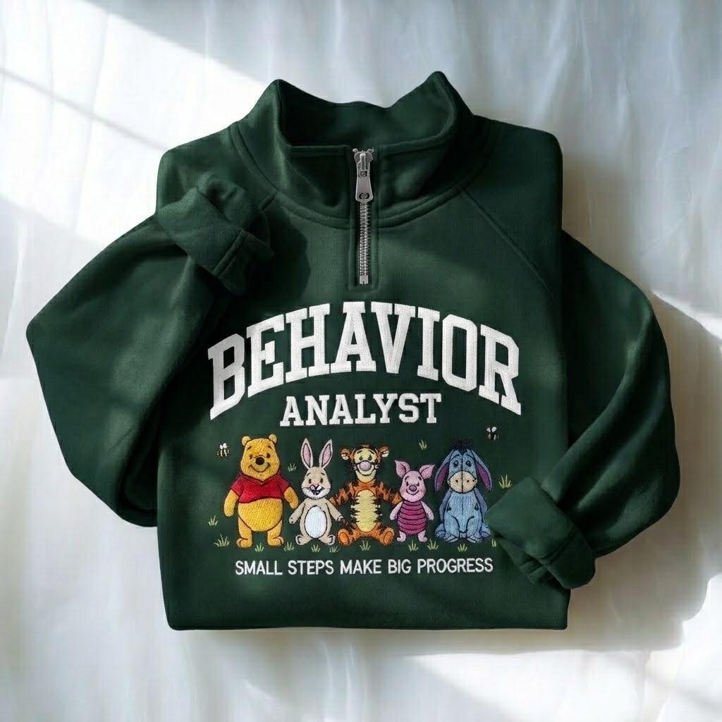 Embroidered Winnie the Pooh BCBA Quarter Zip Sweatshirt for Behavior Analyst and ABA Therapy Professionals - photo 6