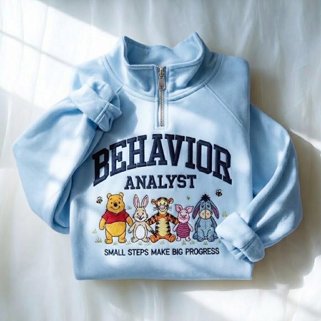 Embroidered Winnie the Pooh BCBA Quarter Zip Sweatshirt for Behavior Analyst and ABA Therapy Professionals - photo 7