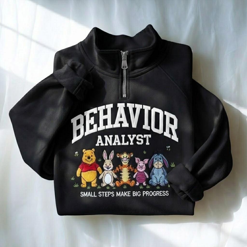 Embroidered Winnie the Pooh BCBA Quarter Zip Sweatshirt for Behavior Analyst and ABA Therapy Professionals - photo 8