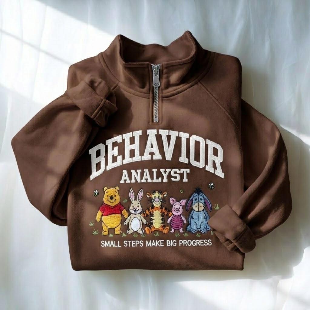 Embroidered Winnie the Pooh BCBA Quarter Zip Sweatshirt for Behavior Analyst and ABA Therapy Professionals - photo 9