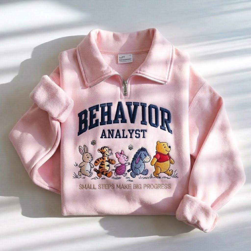 Embroidered Behavior Analyst Quarter Zip Sweatshirt with Winnie the Pooh – BCBA Crewneck Shirt for ABA Therapy - photo 4