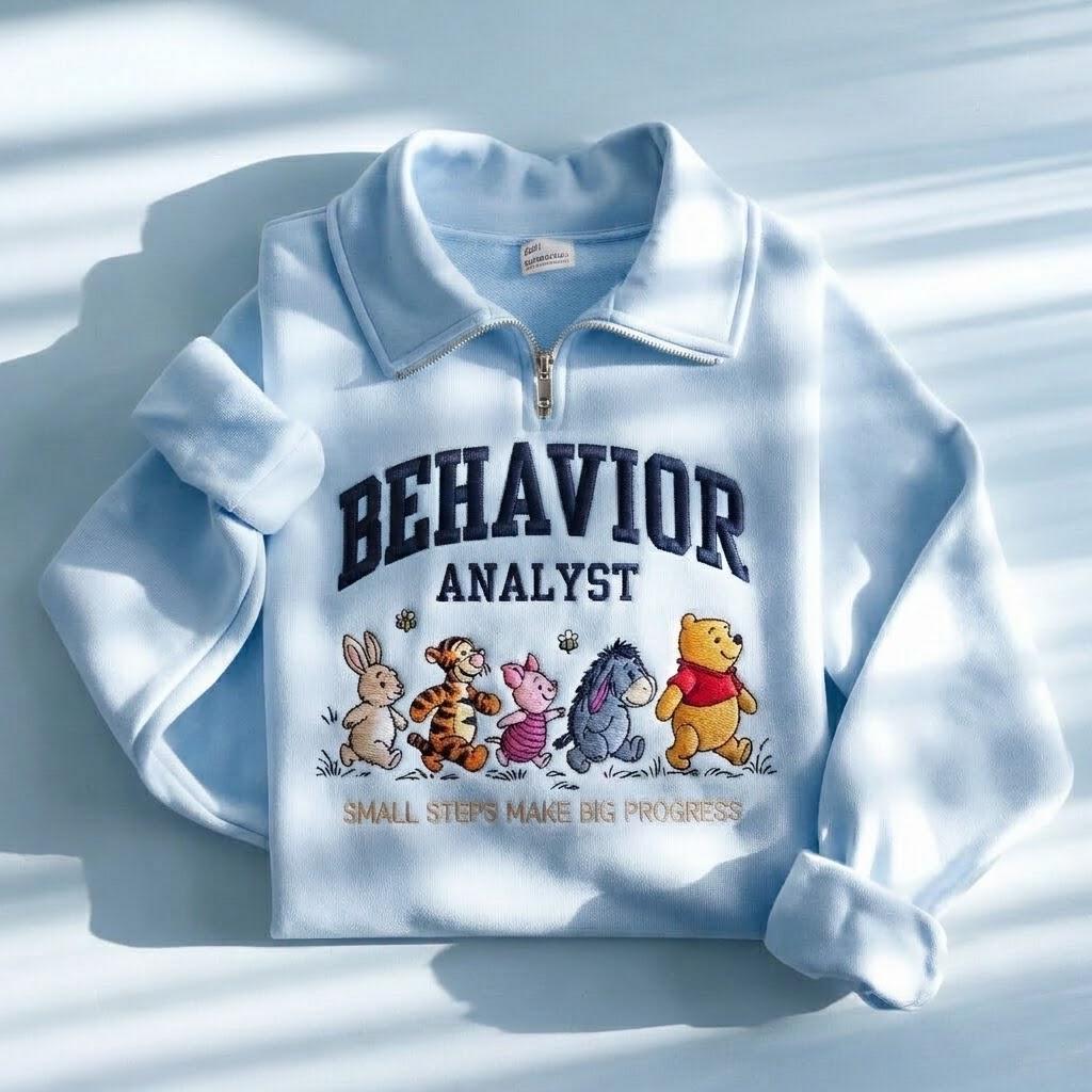 Embroidered Behavior Analyst Quarter Zip Sweatshirt with Winnie the Pooh – BCBA Crewneck Shirt for ABA Therapy - photo 5