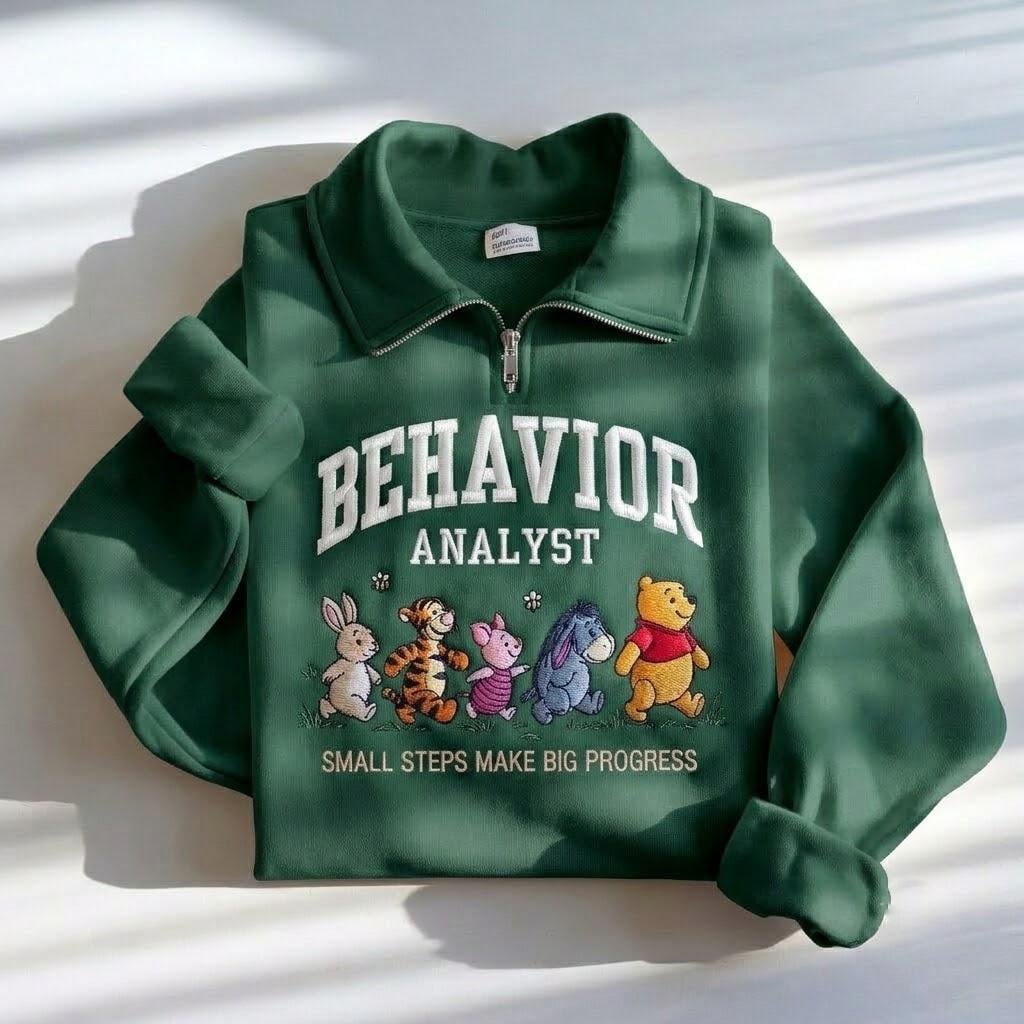 Embroidered Behavior Analyst Quarter Zip Sweatshirt with Winnie the Pooh – BCBA Crewneck Shirt for ABA Therapy - photo 6