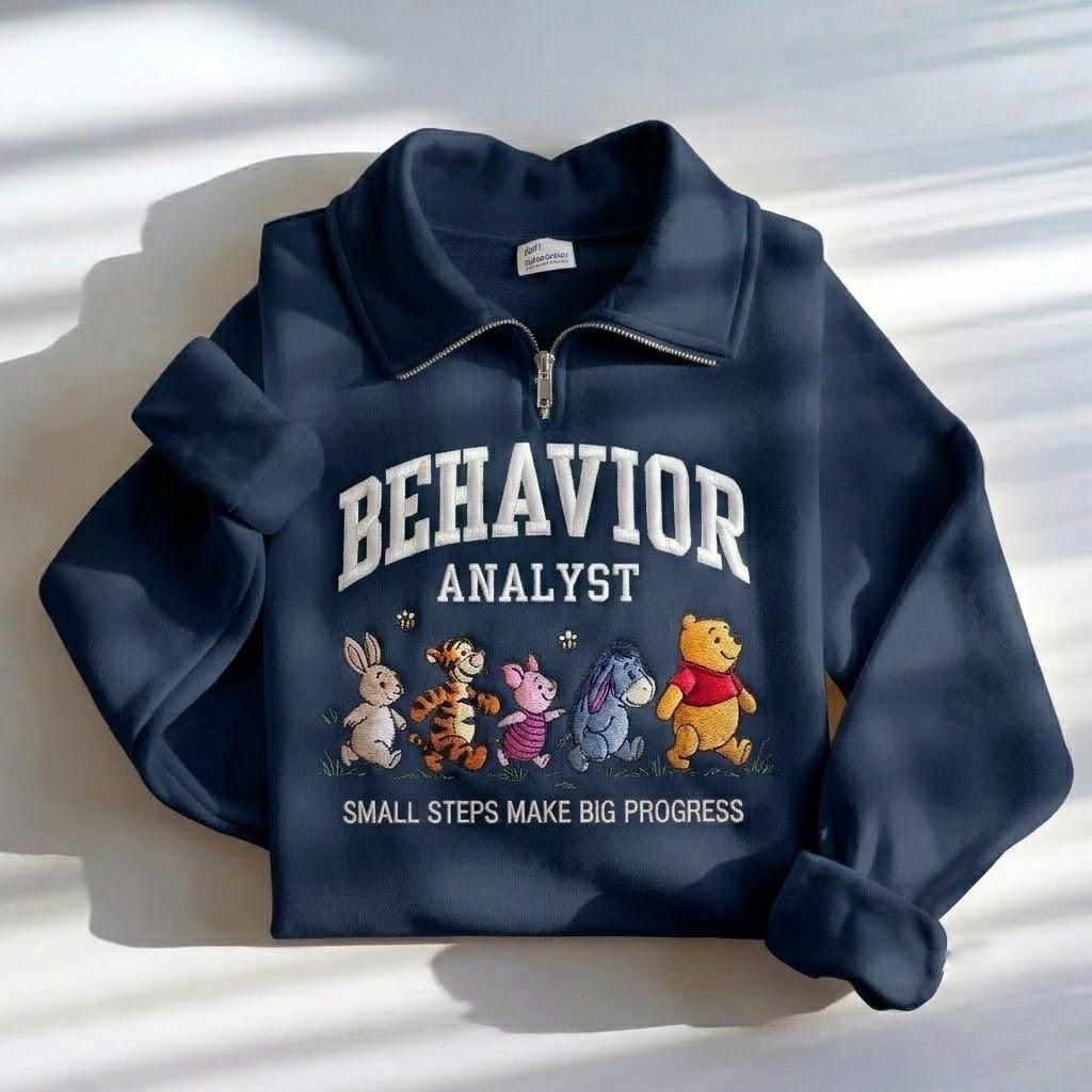 Embroidered Behavior Analyst Quarter Zip Sweatshirt with Winnie the Pooh – BCBA Crewneck Shirt for ABA Therapy - photo 7