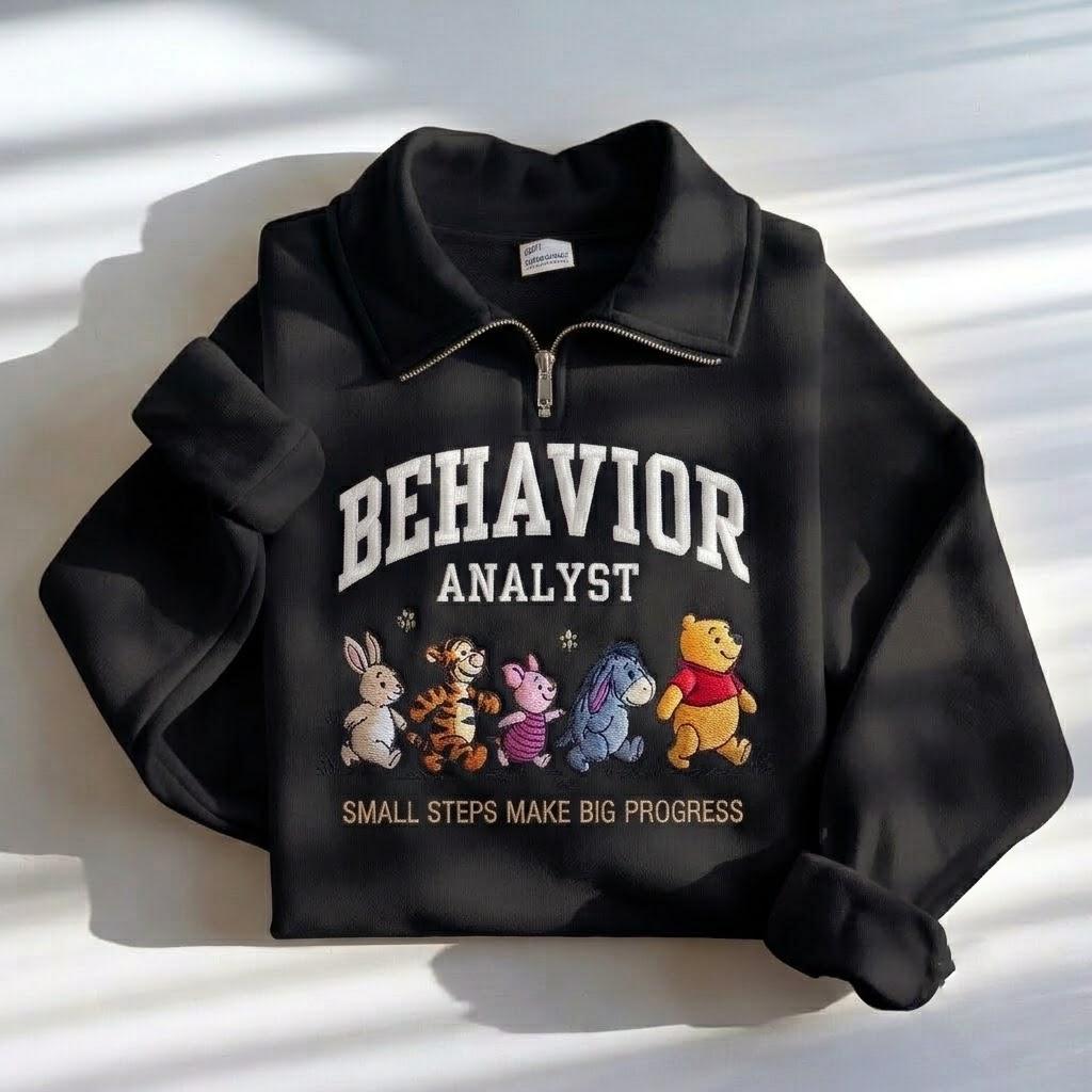 Embroidered Behavior Analyst Quarter Zip Sweatshirt with Winnie the Pooh – BCBA Crewneck Shirt for ABA Therapy - photo 8
